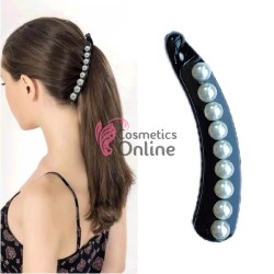 Accesoriu tip banana pentru prins parul din plastic PZS008FF - Neagra cu perle 